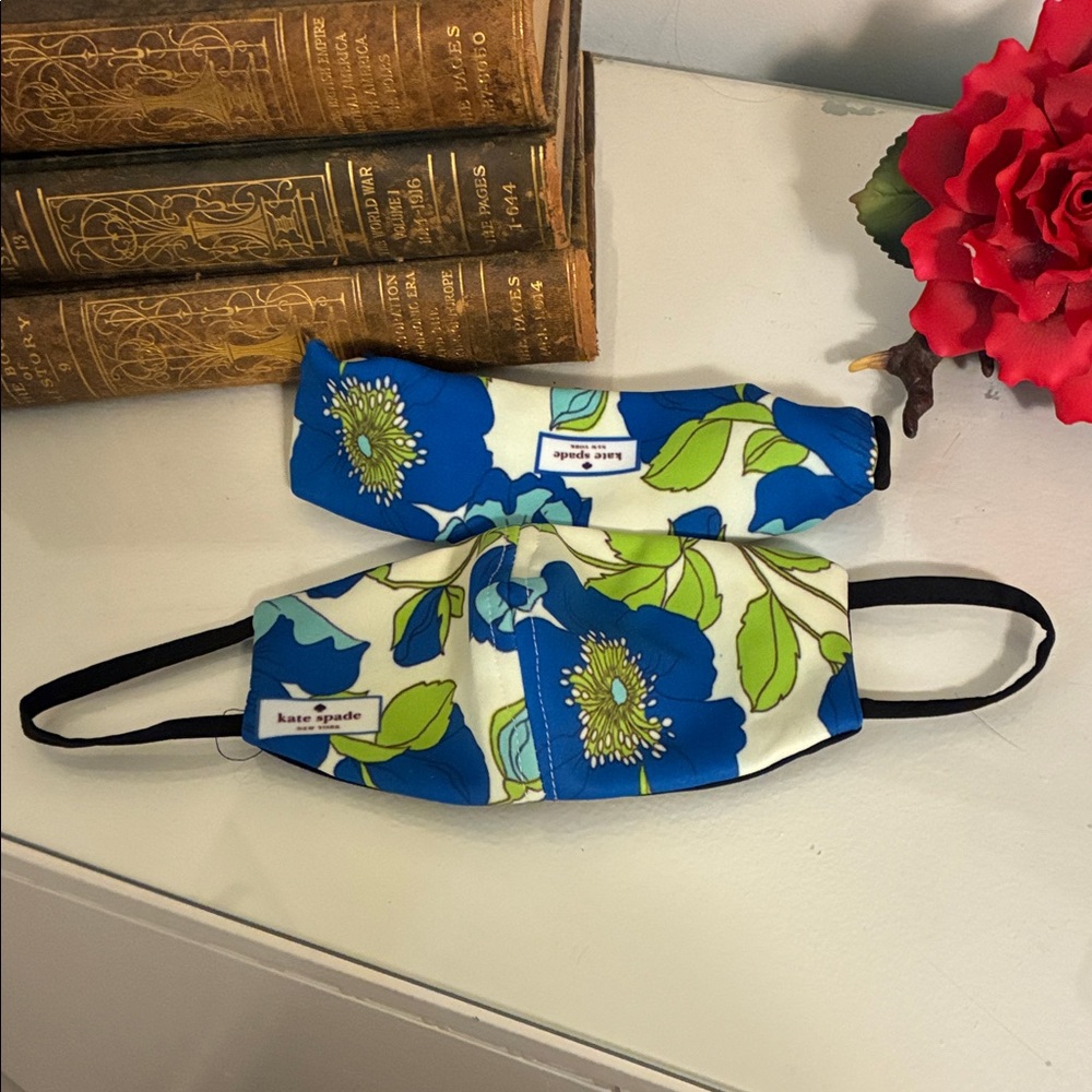 Kate Spade Blue and Green Floral Mask With Matching Headband